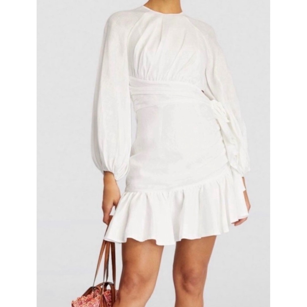 Zimmermann Lyre Billow Mini Dress Ivory Linen Cutout Ruffle Rare Discontinued